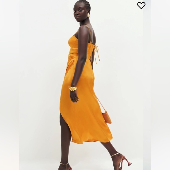 NWT Reformation Marguerite Silk Midi Dress Cantaloupe Orange Gold - Picture 3 of 6